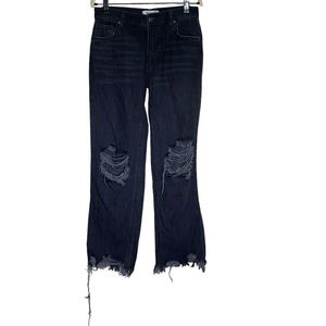 We The Free Maggie Mid Rise Size 24 Distressed Straight Leg Black Jeans